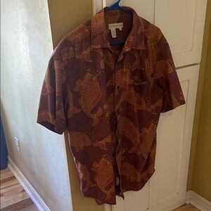 The Tiki Hut Brown & Orange Koi Print Short Sleeve Shirt